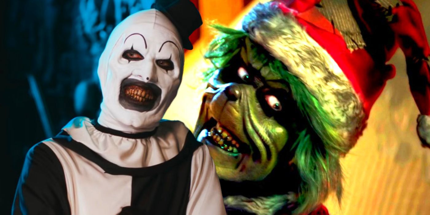 Art the Clown in Terrifier with The Green One Grinch movie
