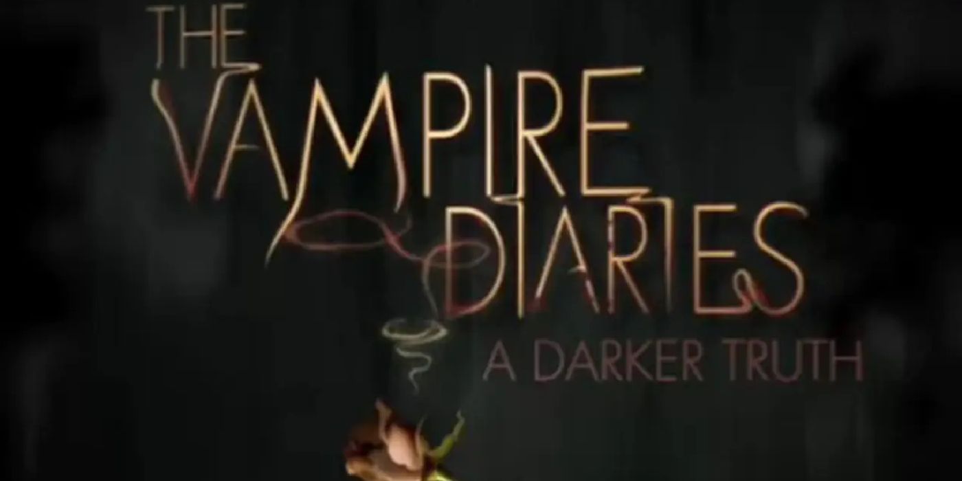 Vampyro dienoraščiai Tamsesnės tiesos logotipas: juodas ekranas su mirštančia rože 