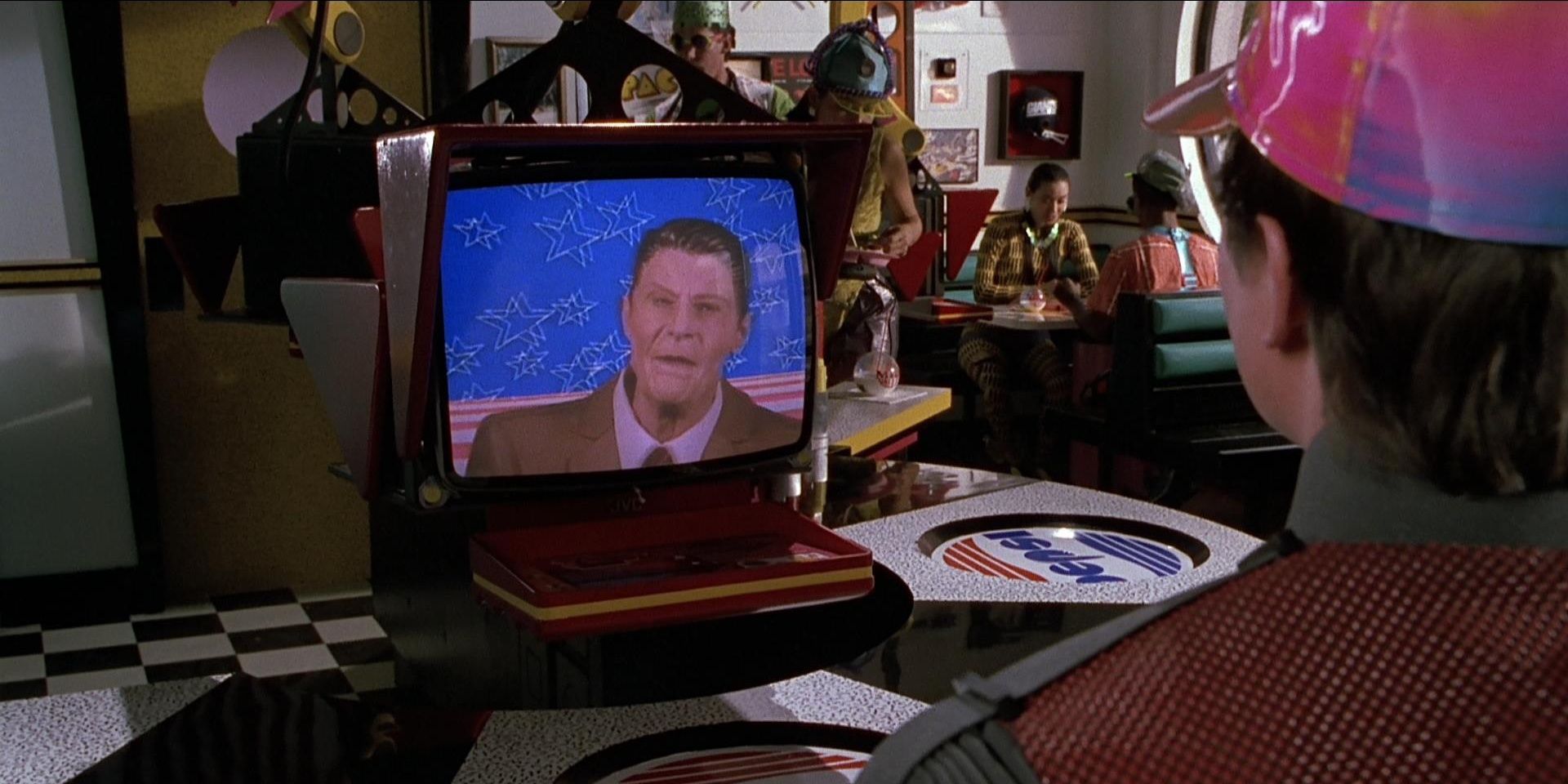 Video waiter at Cafe 80s in Back to the Future 2