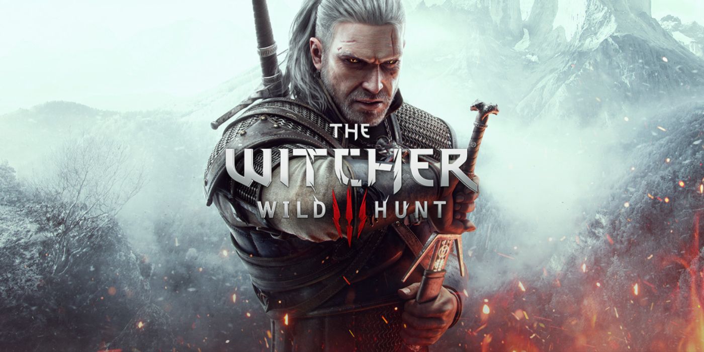 Geralt de Riv tirant son épée dans l'art promotionnel de The Witcher 3: Wild Hunt.