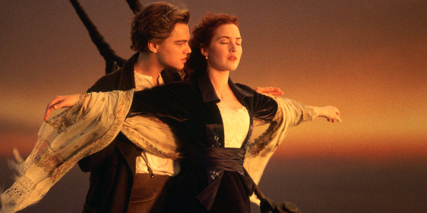 Kate Winslet as Rose and Leonardo DiCaprio as Jack in Titanic.