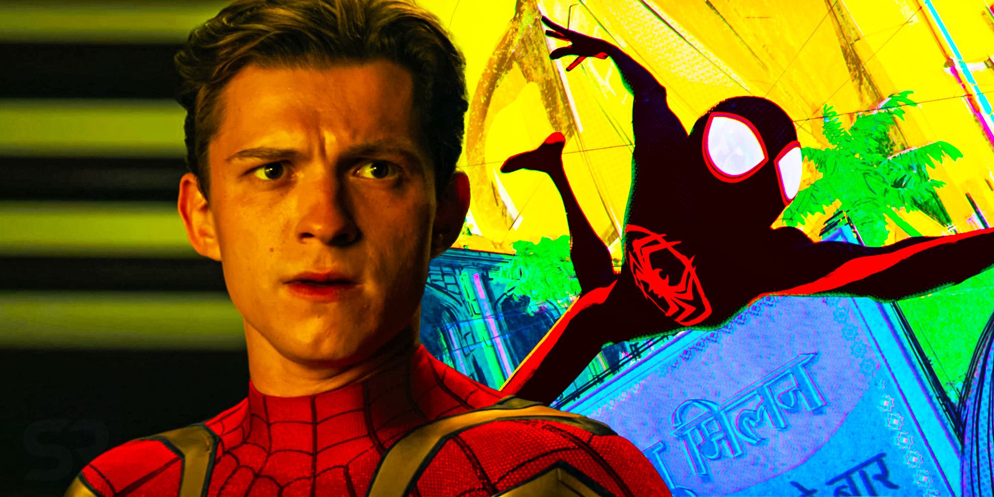 Custom image of Tom Holland and Miles Morales from the Spiderverse movies
