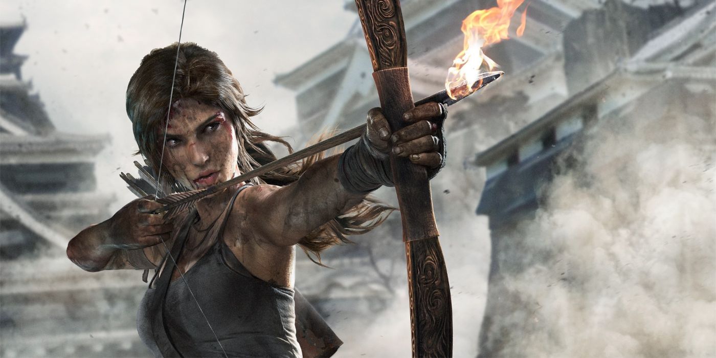 Lara Croft with bow in Tomb Raider (2013).