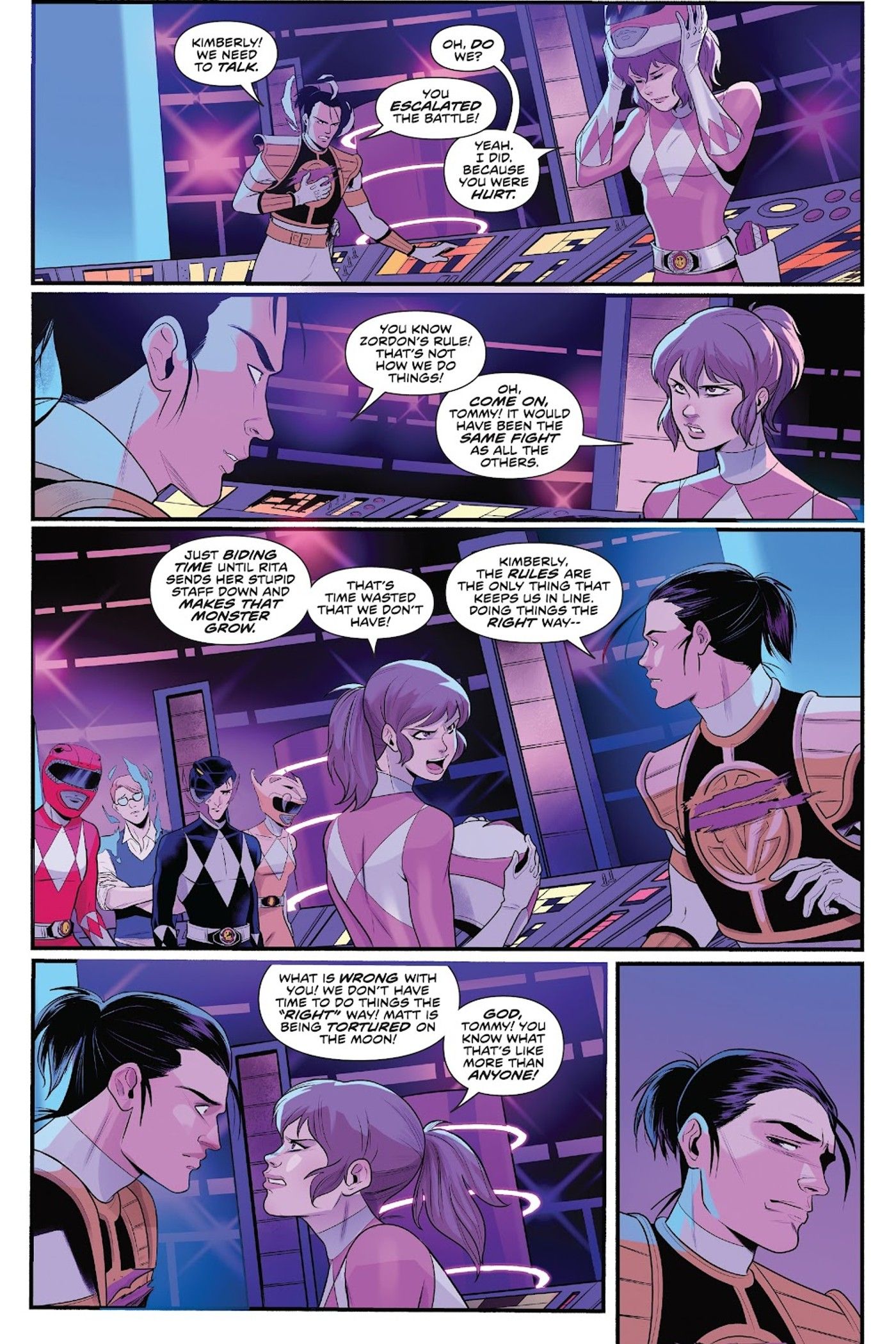 Tommy and Kimberly argue in Mighty Morphin Power Rangers #103