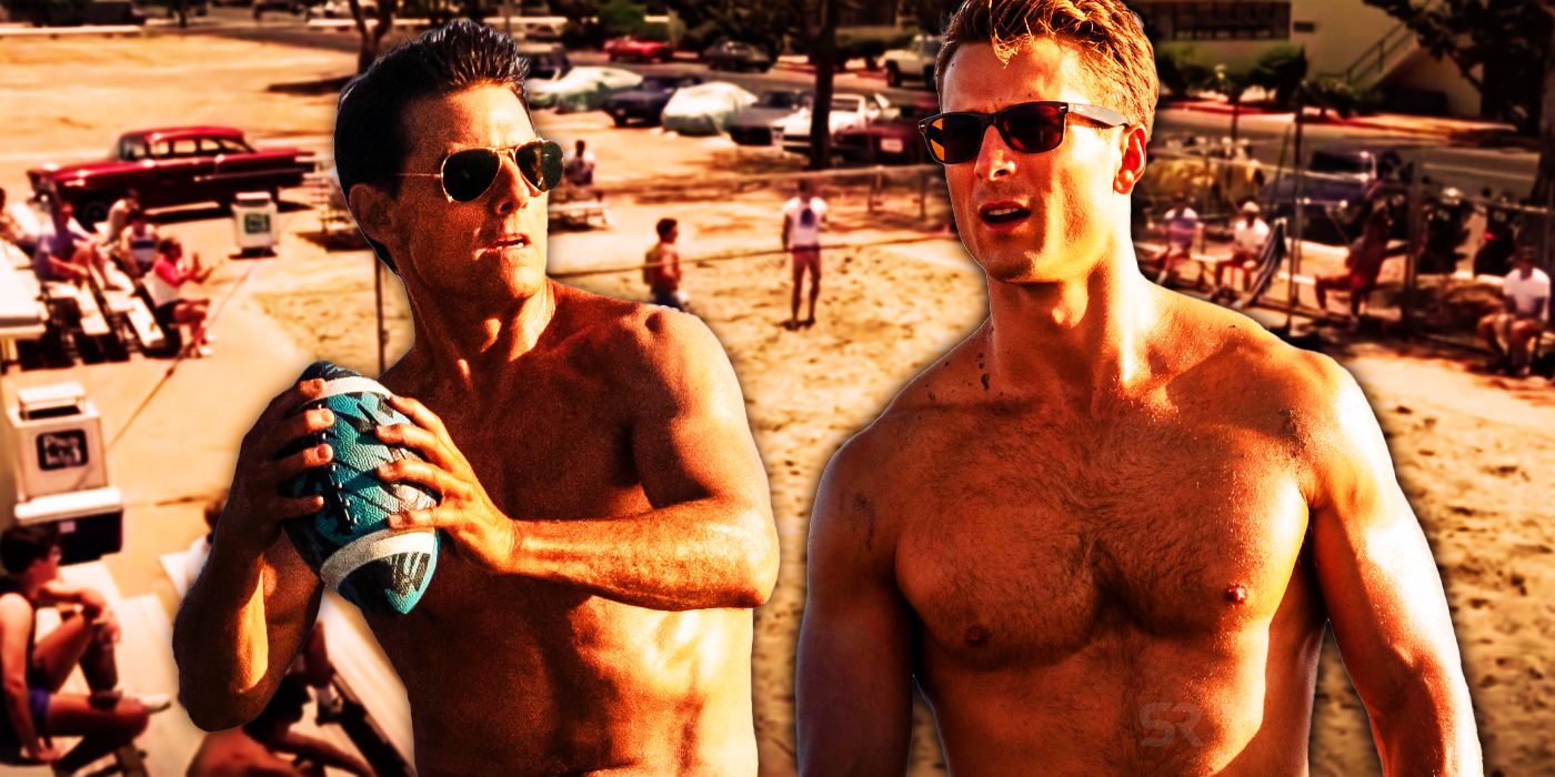Volleyball vs. football: A study in Top Gun shirtless athleticism