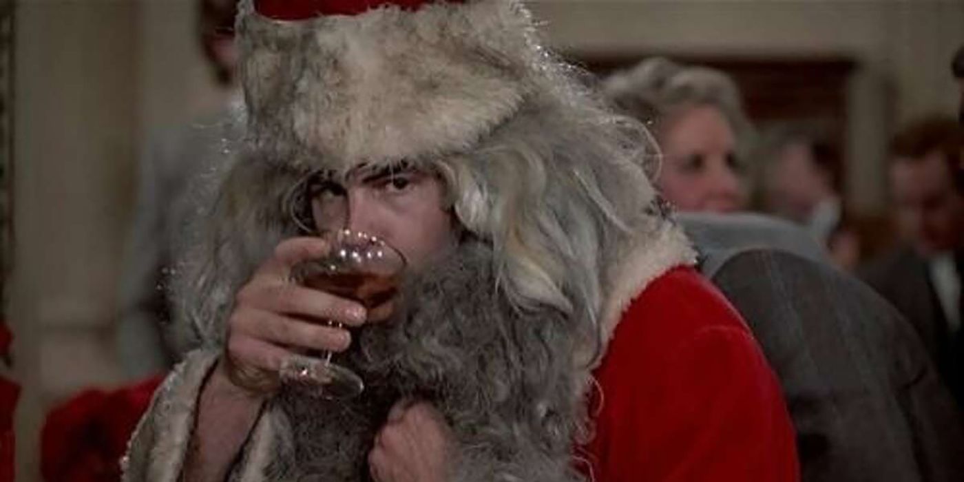 Dan Aykroyd as Santa, drinking a glass of wine in Trading Places.