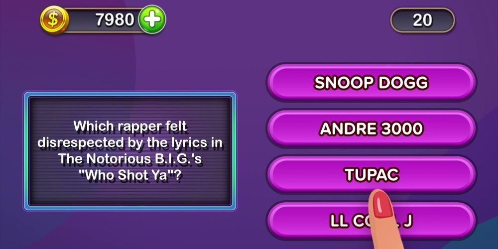 A rap question is asked on the Trivia Star app