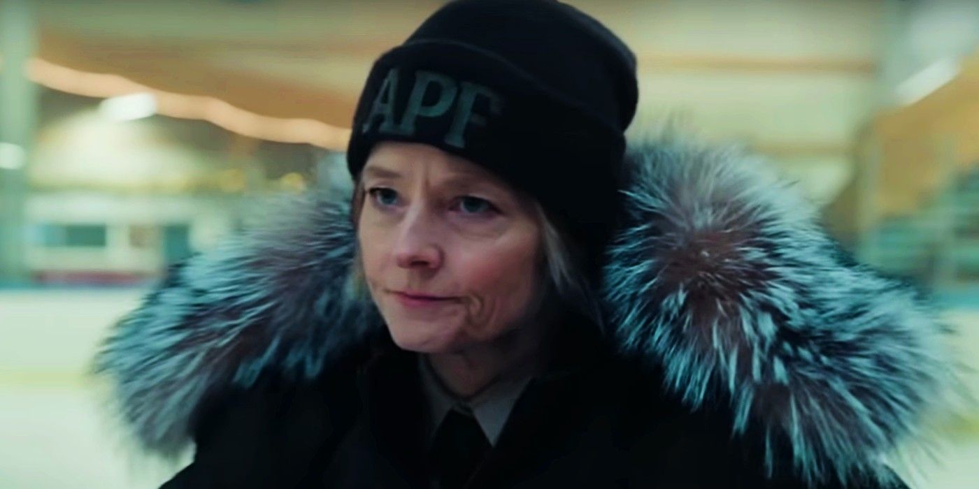 Jodie Foster looking annoyed in a big winter coat in True Detective season 4 Night Country 