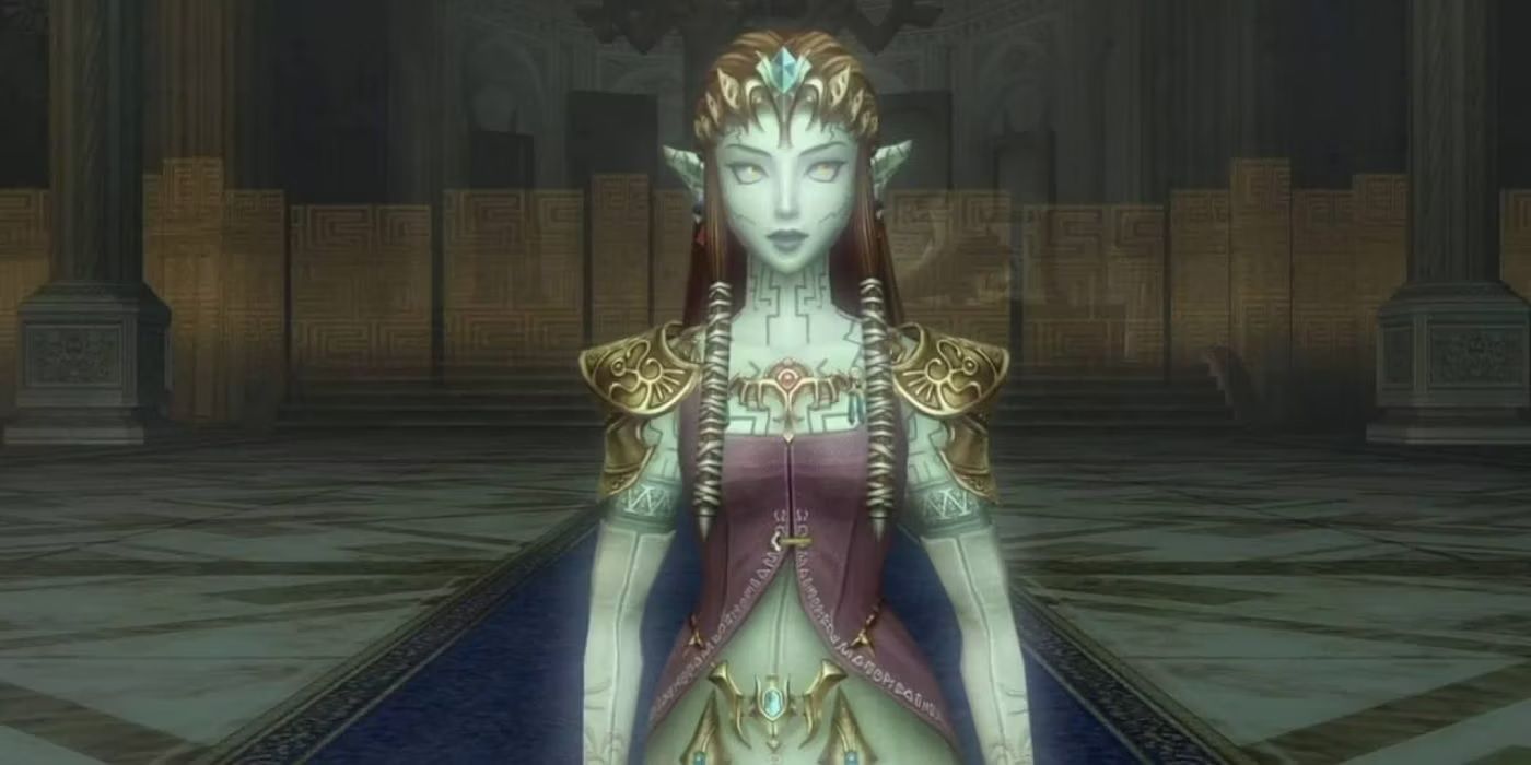 Puppet Zelda from Twilight Princess, who is being controlled by Ganondorf, resulting in strange markings on her skin and completely white eyes.