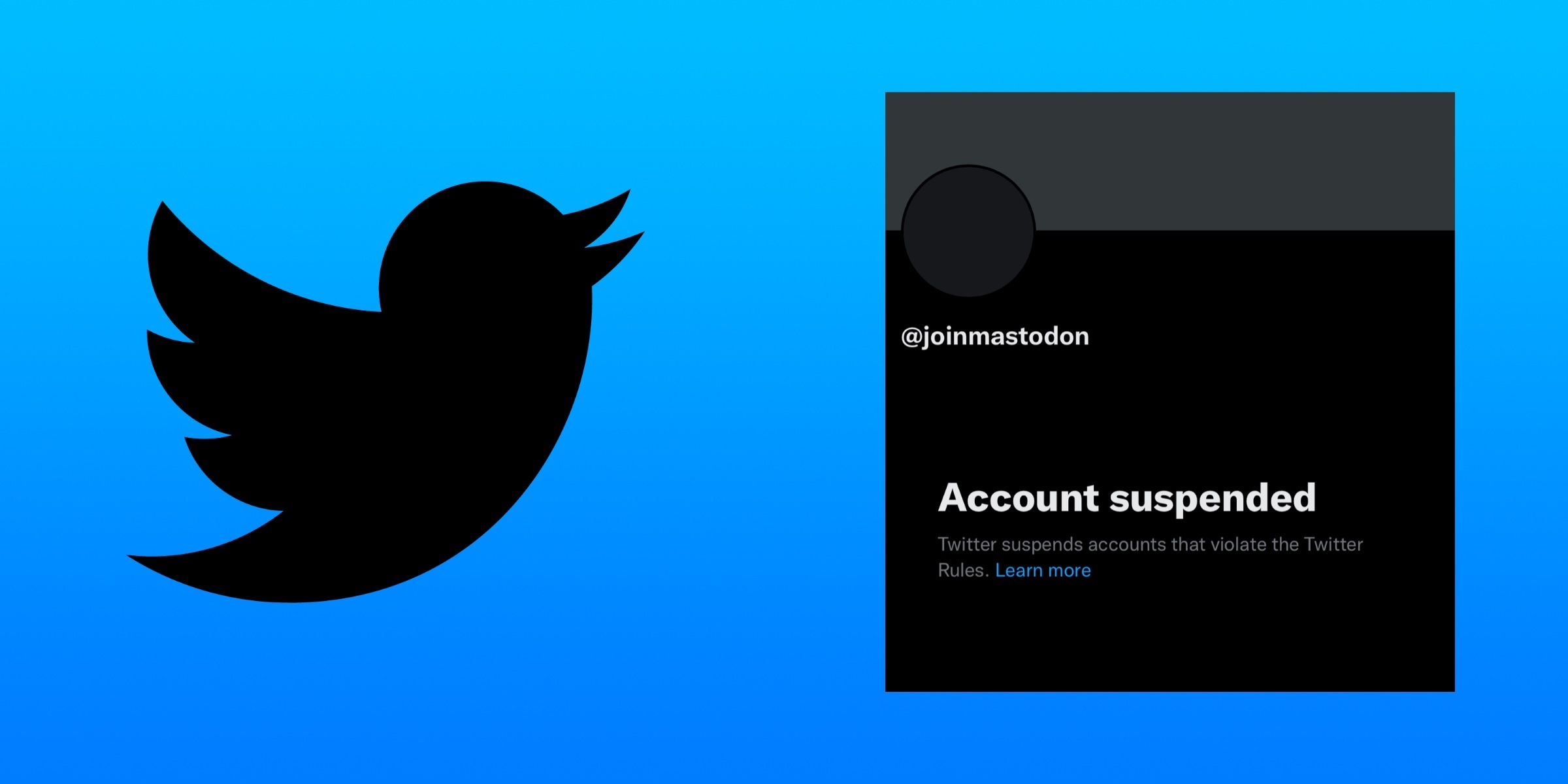 A black Twitter logo next to the account page for @joinmastodon, which was suspended on Dec. 15.