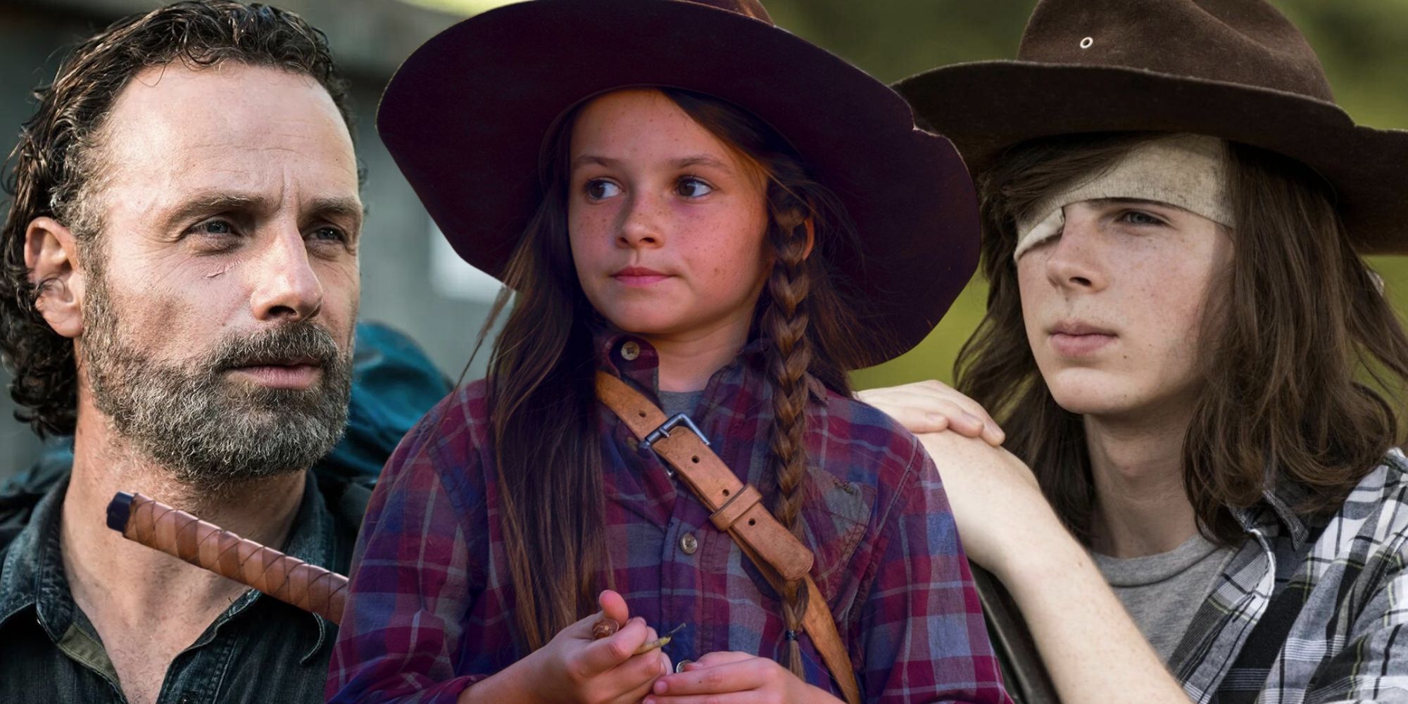 Rick, Judith, and Carl Grimes in The Walking Dead