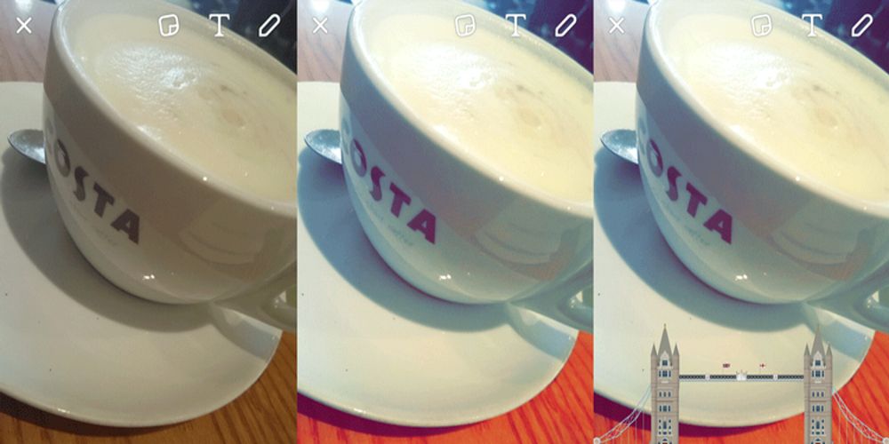 Deux filtres sont utilisés dans une image de tasse de thé Snapchat