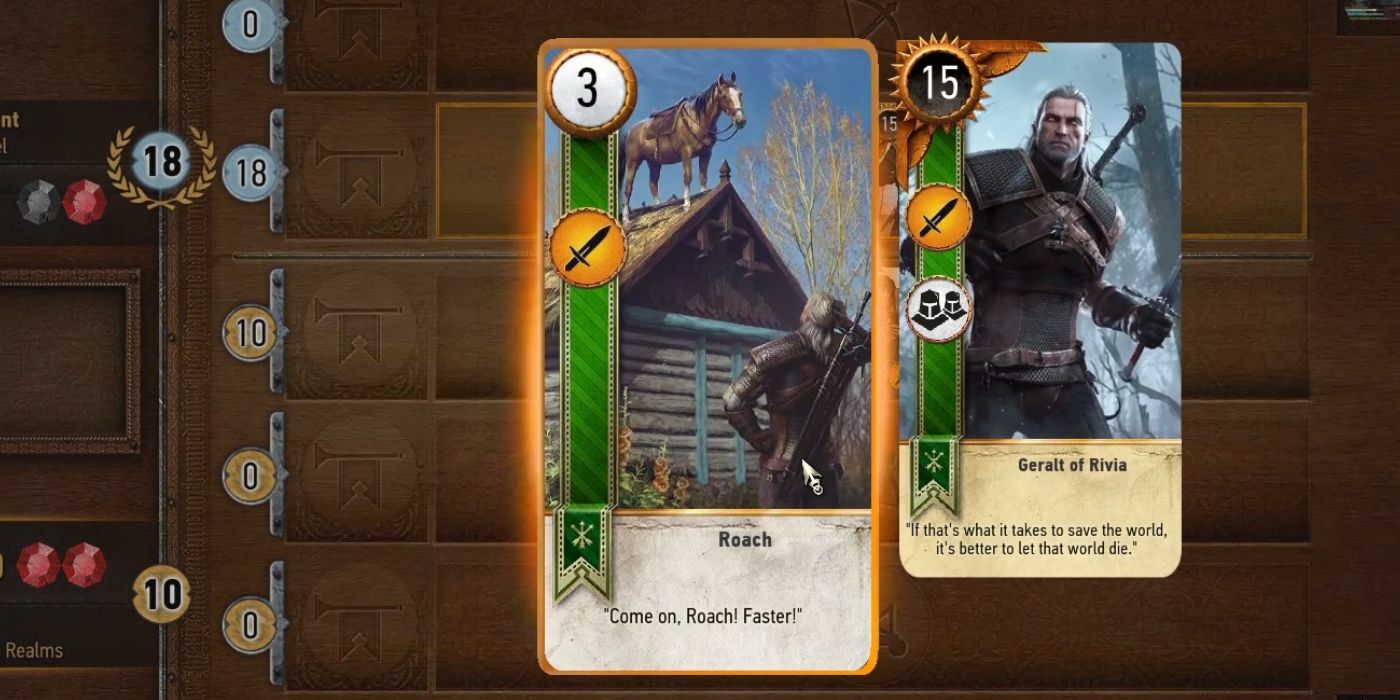Usando o cartão Roach Gwent em The Witcher 3 Gwent Match
