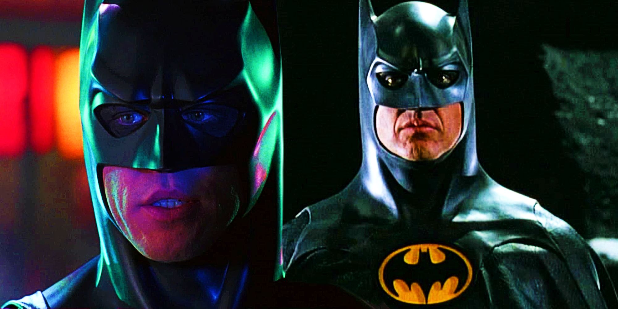 Val Kilmer as Batman in Batman Forever and Michael Keaton as Batman in Batman Returns