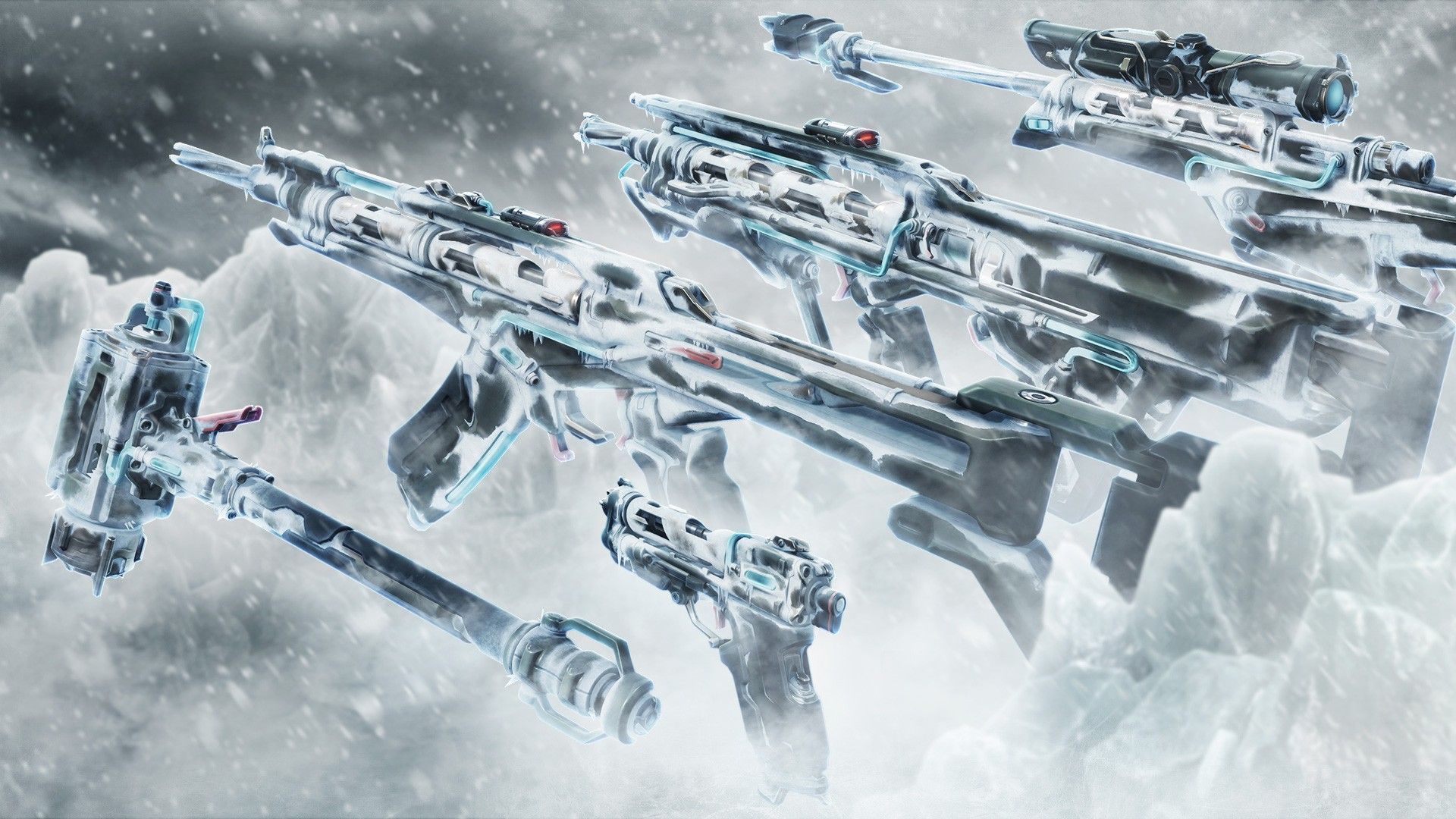 Valorant Cryostasis Weapons shown covered in ice.
