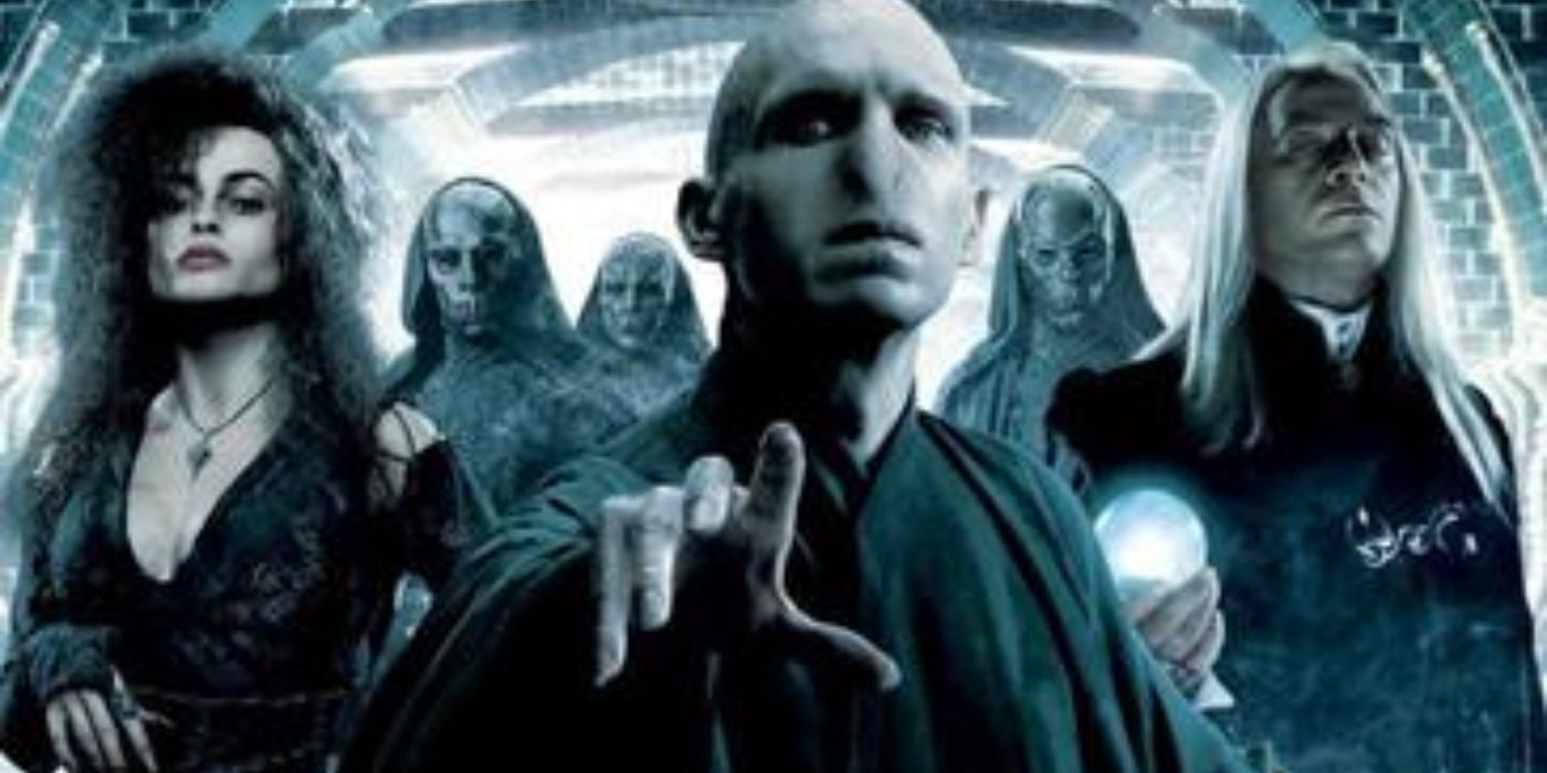 Voldemort with Bellatrix Lestrange, Lucius Malfoy And Other Masked Death Eaters