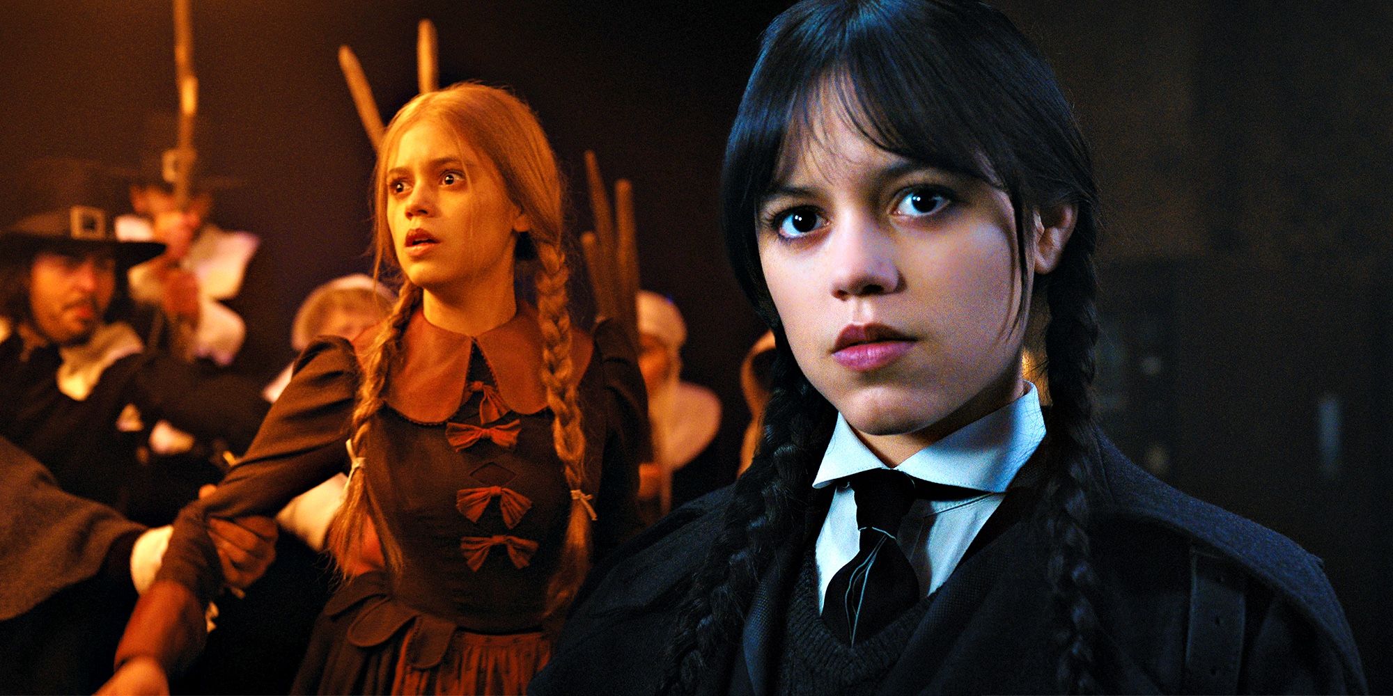 Jenna Ortega as Wednesday and Goody Addams