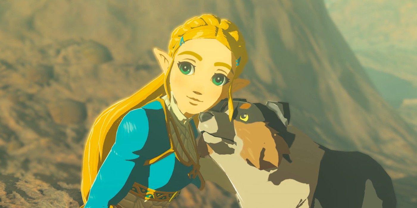 Princess Zelda with a dog in Breath of the Wild