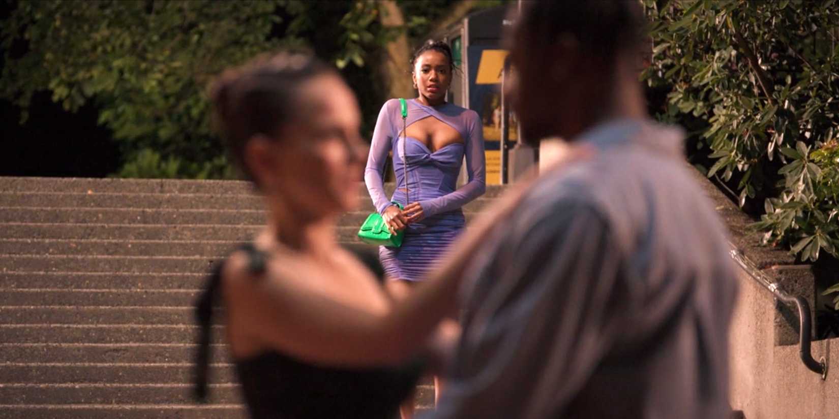 Whitney sees Kimberly and Canaan embrace while standing in the distance in The Sex Lives of College Girls Season 2