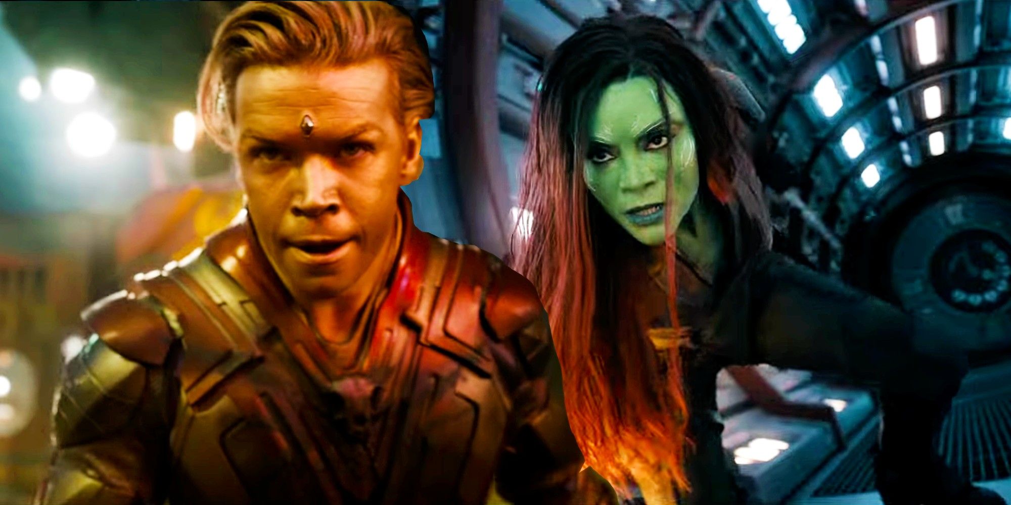 Will Poulter as Adam Warlock and Zoe Saldana as Gamora in Guardians of the Galaxy Vol 3 Trailer