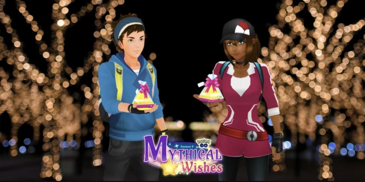 Pokémon GO avatars holding wrapped holiday presents.