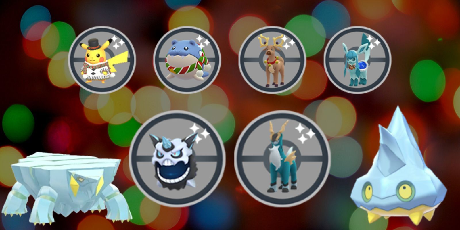 Special Pokémon that will be available during Pokémon GO's Winter Holiday Event, including Pikachu and Mega Glalie.