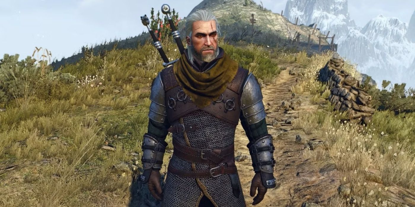 Geralt usando o Conjunto de Armadura Ursine em The Witcher 3.