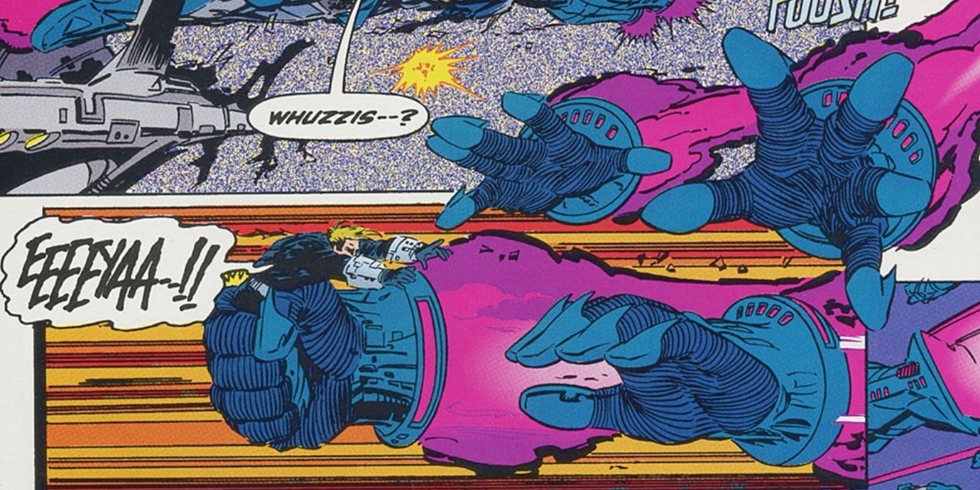 Havok attacked by a Sentinel.