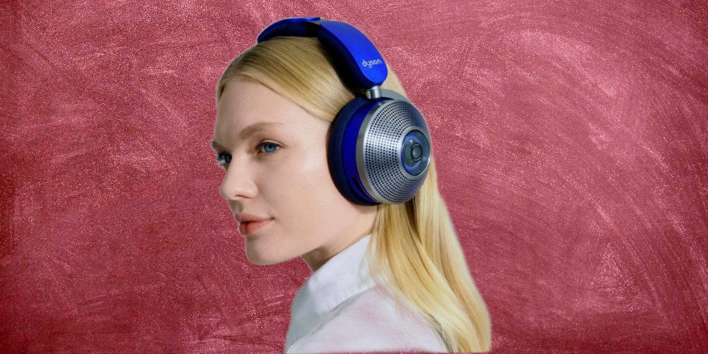 Woman wearing Dyson Zone on custom background