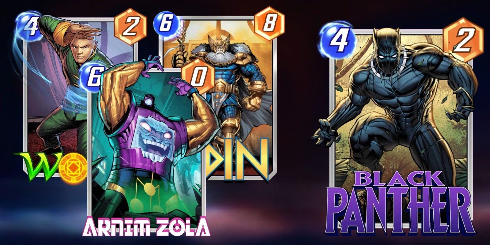Wong, Zola e Odin no combo Marvel SNAP com o poder do Pantera Negra