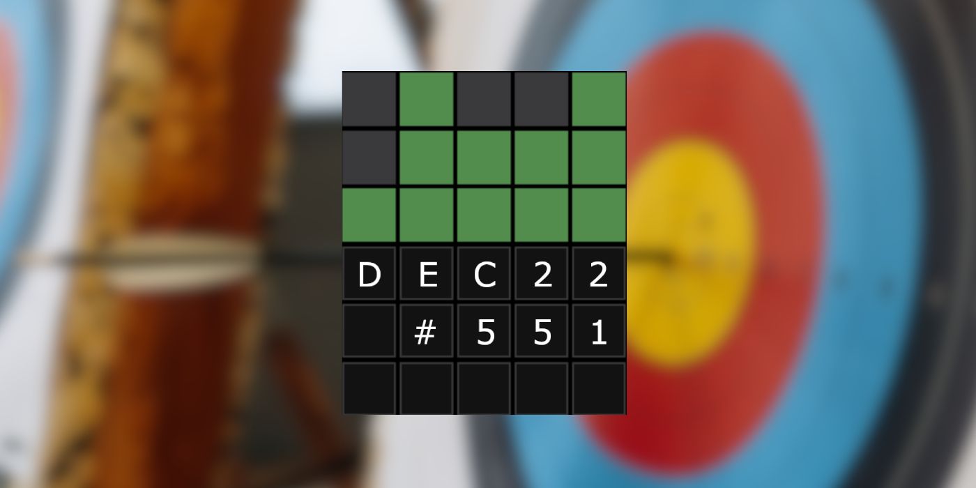 22 décembre Wordle Grid avec une flèche frappant la cible en arrière-plan
