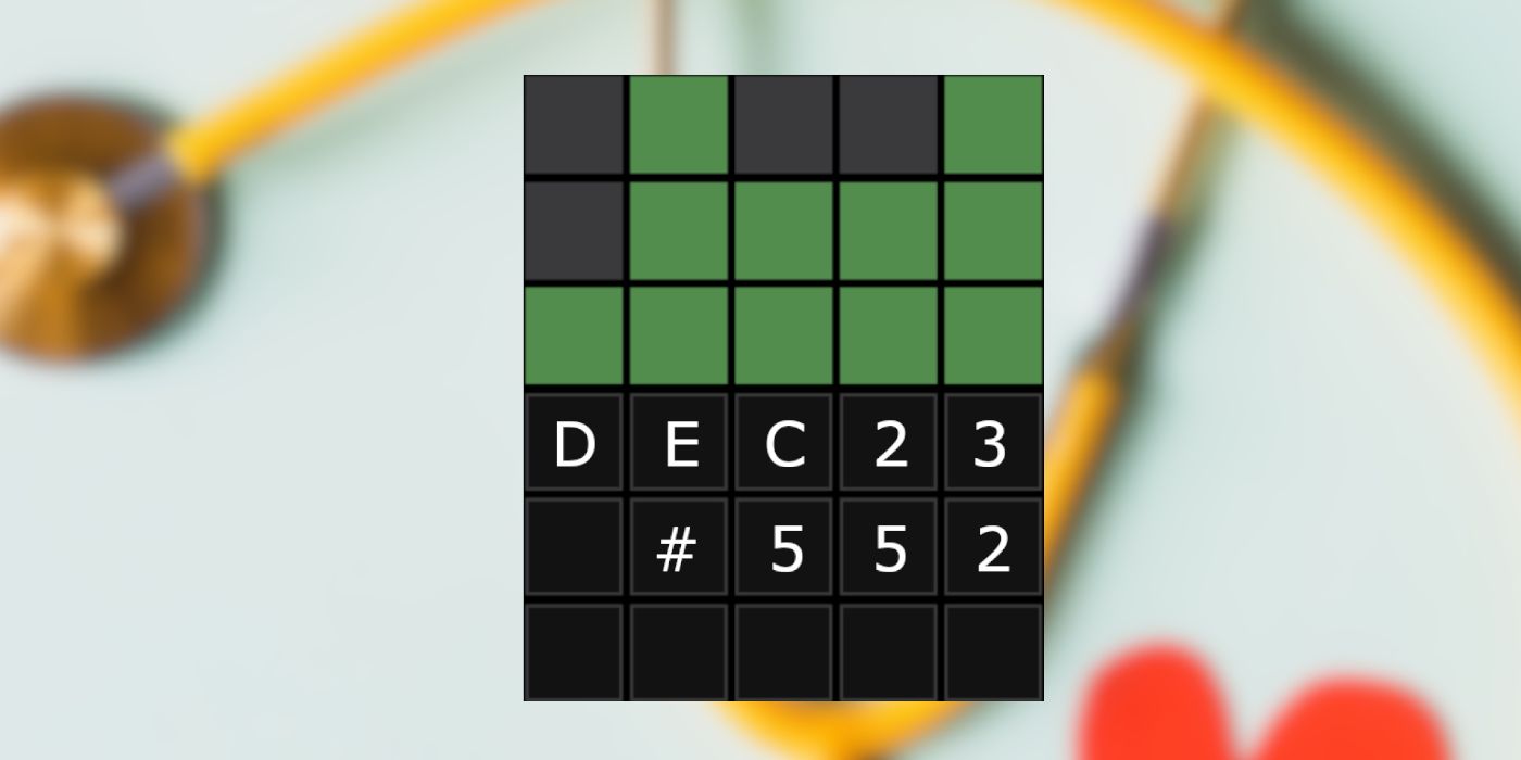 23 décembre Wordle Grid avec un stéthoscope en arrière-plan