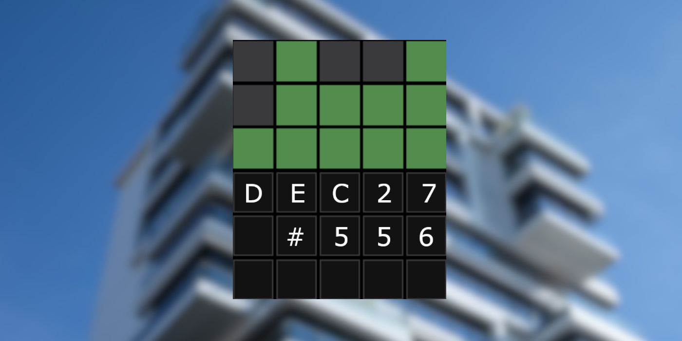 December 27th's Wordle Grid with a Condo in the background