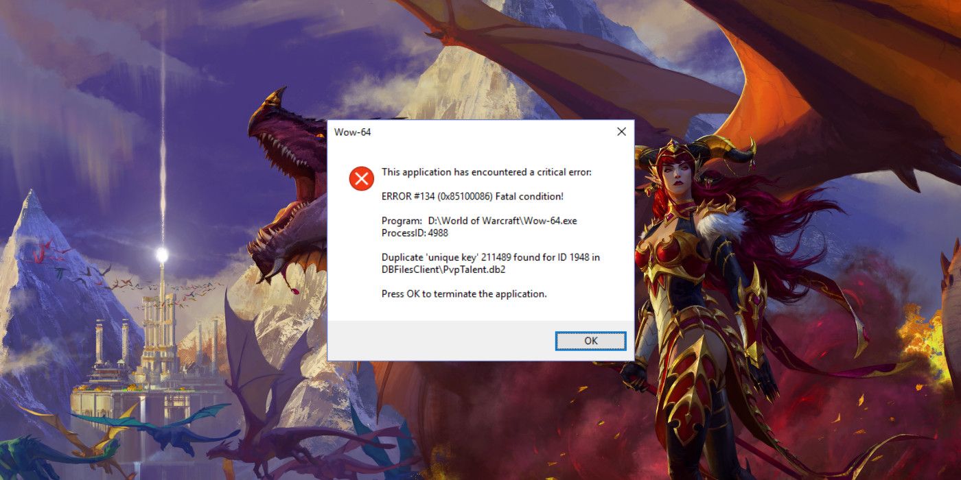 World of Warcraft Dragonflight #134 Error