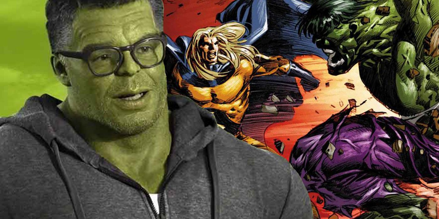 Smart Hulk and Marvel comic art of Hulk vs Sentry.