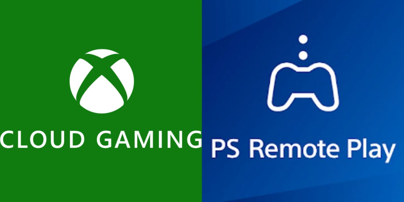 Split image of the Xbox Cloud Gaming and PS Remote Play logos.