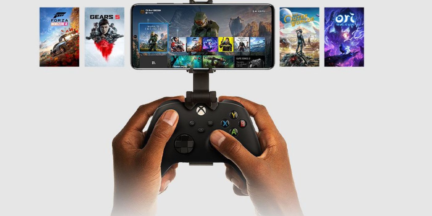 Imagem promocional do Xbox Remote Play sendo reproduzido em um telefone.