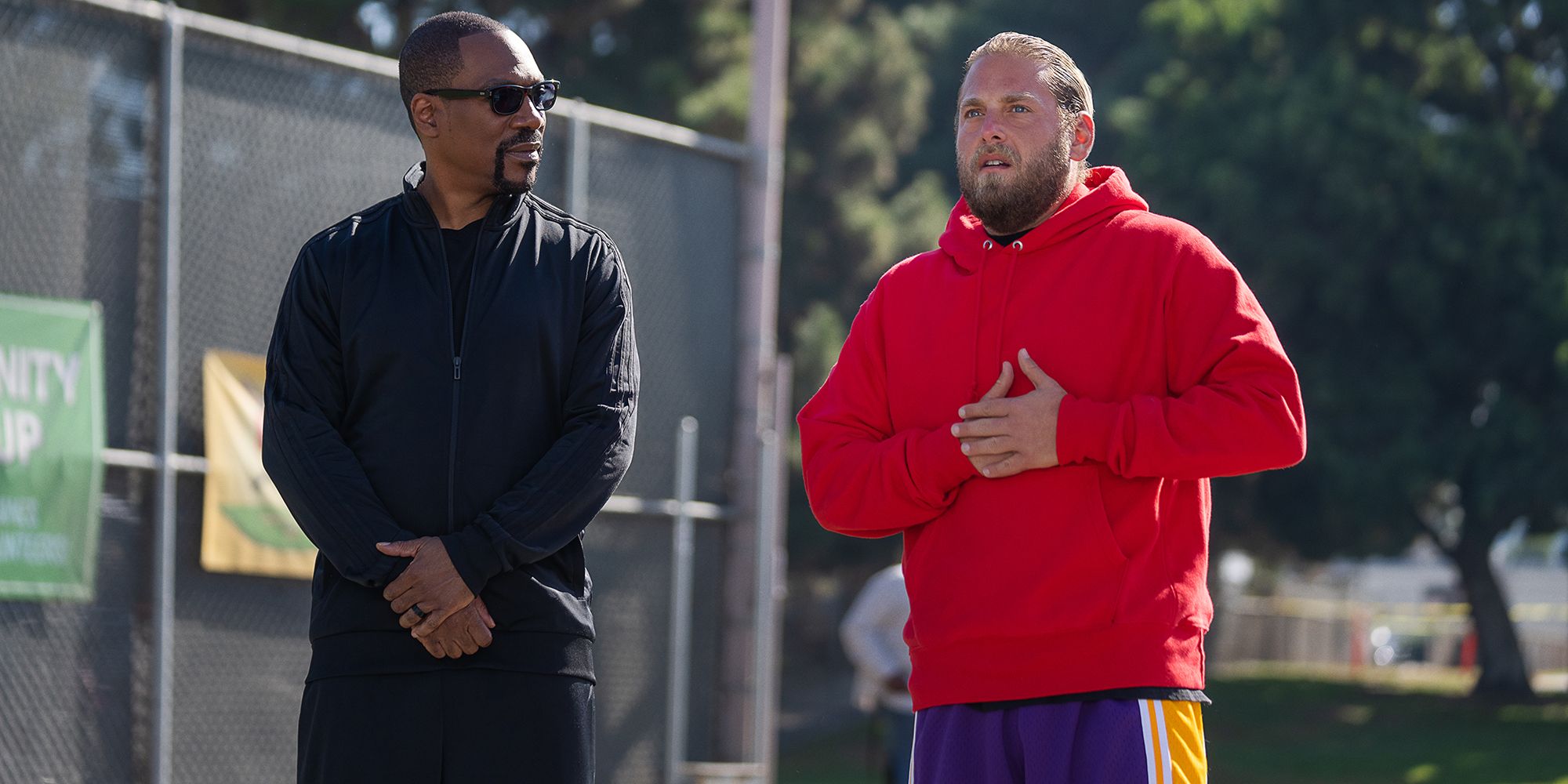 Eddie Murphy's character stares at Jonah Hill in You People