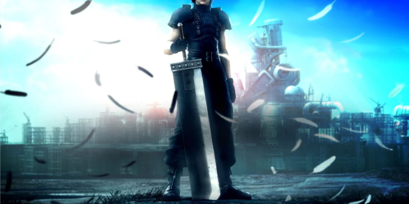 Zack tenant l'épée Buster dans l'art clé de Crisis Core.