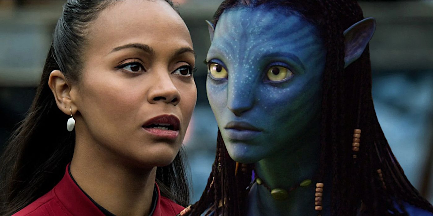 Zoe Saldana As Uhura from Star Trek and Neytiri from Avatar making dramatic faces