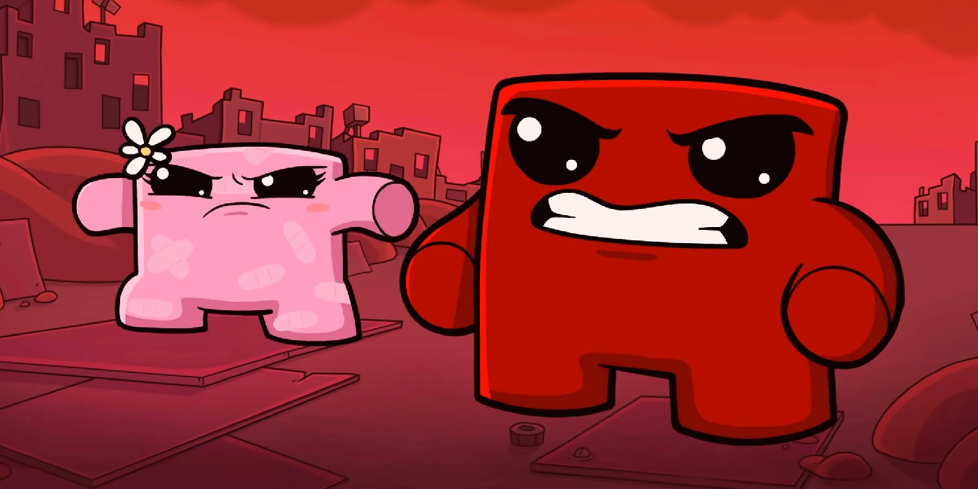 Captura de tela do Super Meat Boy com cara de bravo