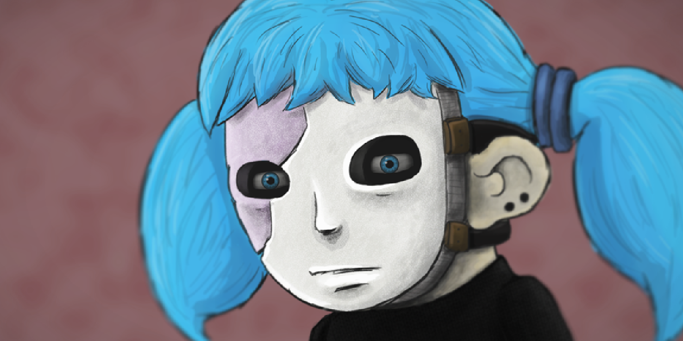 Sally Face screenshot of Sai with a mask