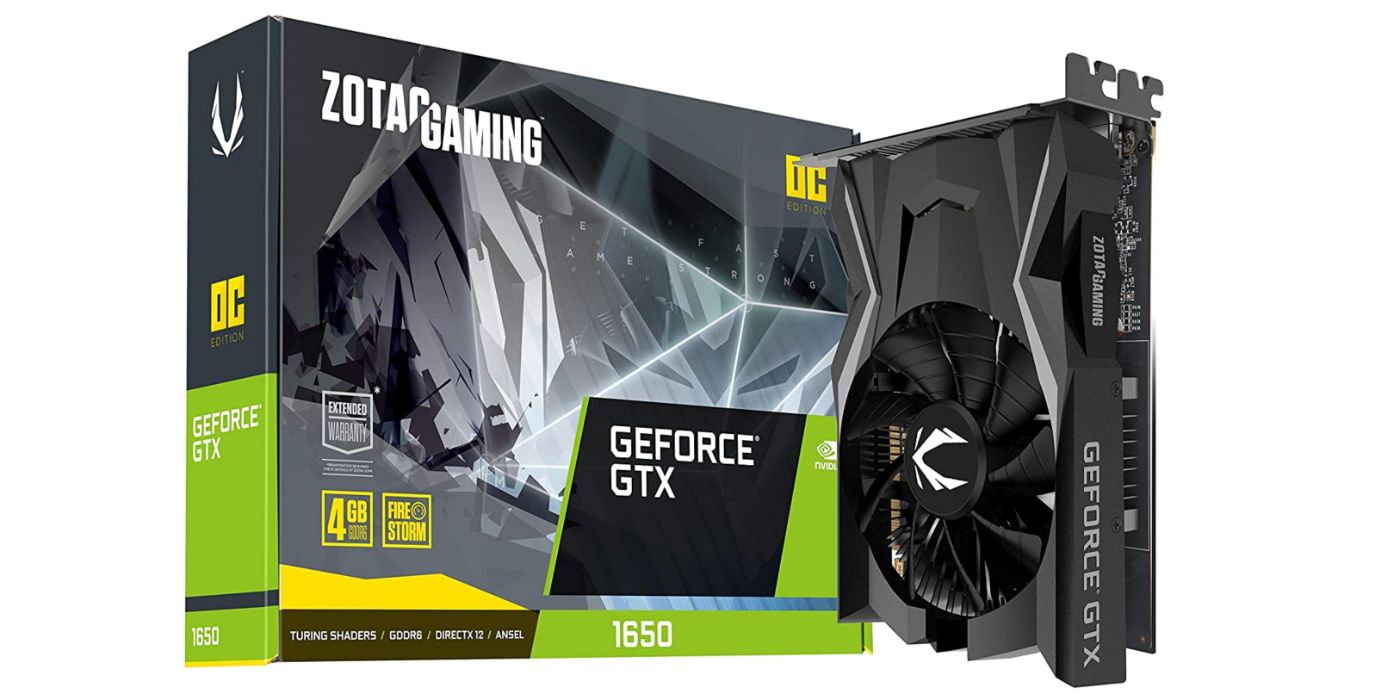 Promo image of the ZOTAC Nvidia GeForce GTX 1650 graphics card.