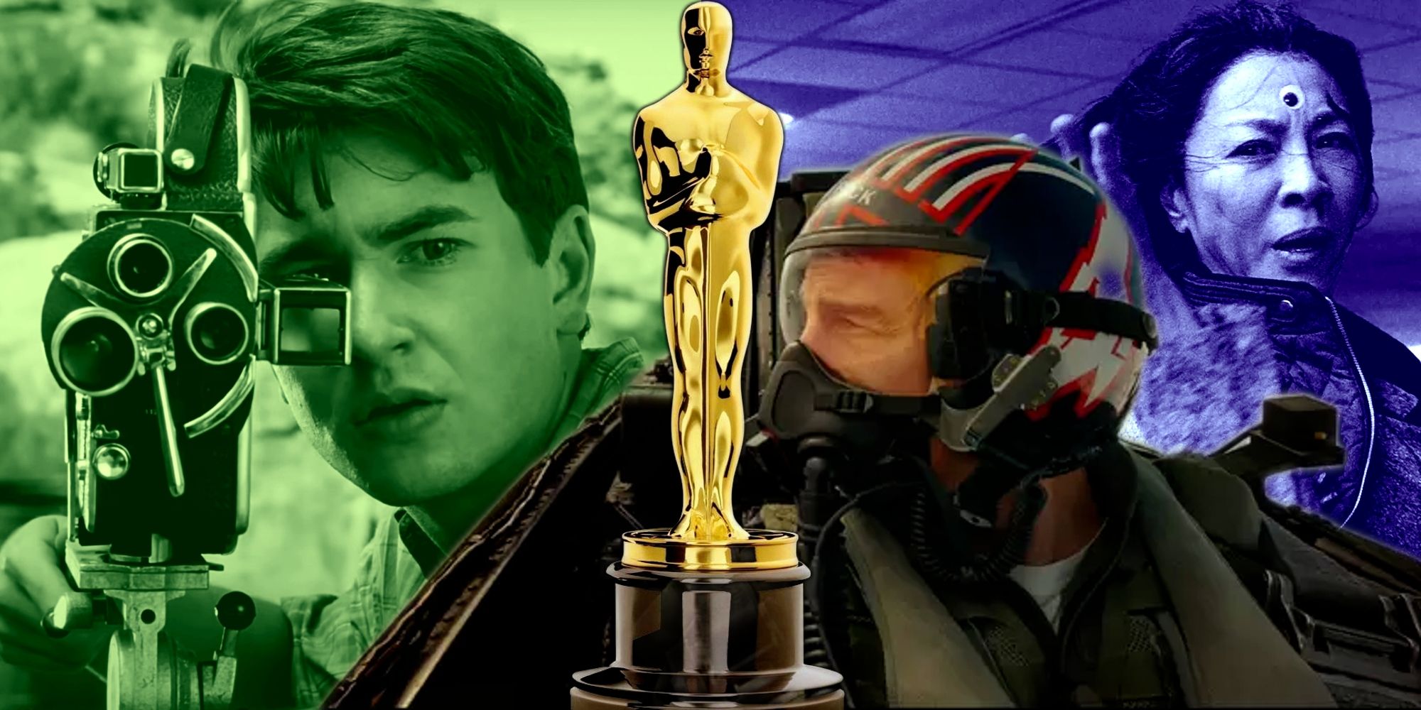 An Academy Award with screenshots from several best picture nominees.