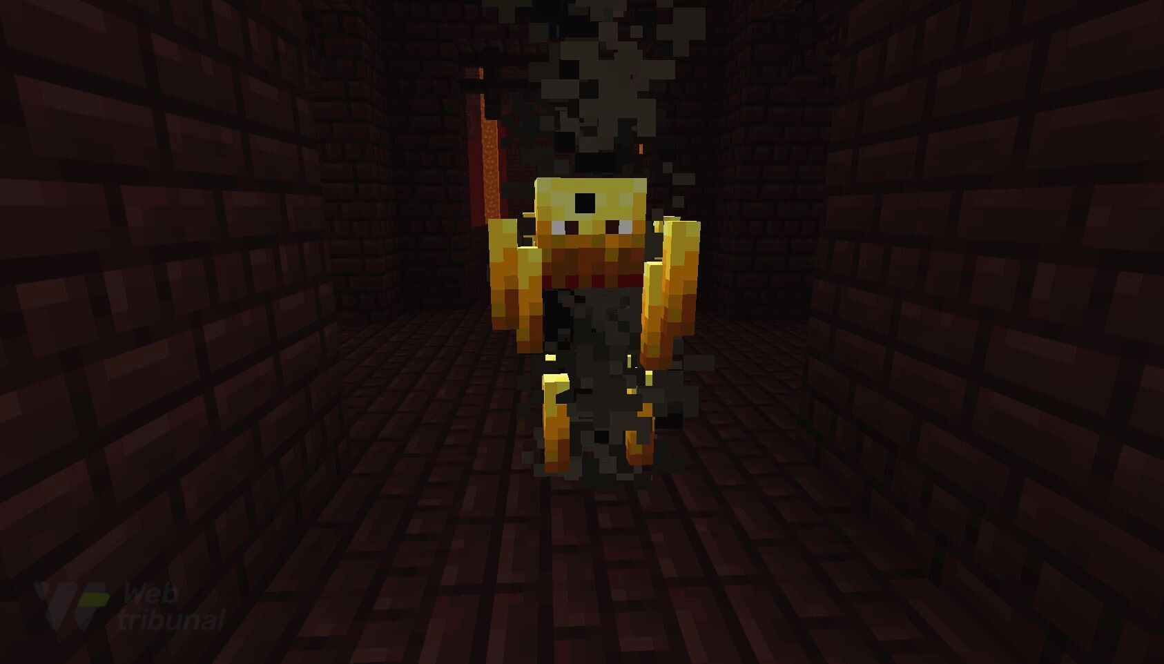 Um inimigo Blaze em uma Fortaleza Nether no Minecraft