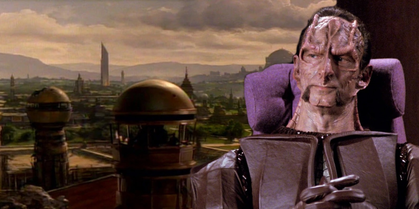 A composite image of a Cardassian and the planet Bajor from Star Trek