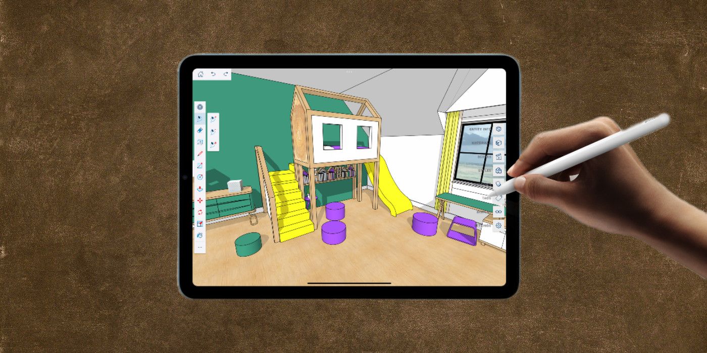 A hand holding an Apple Pencil drawing on an iPad