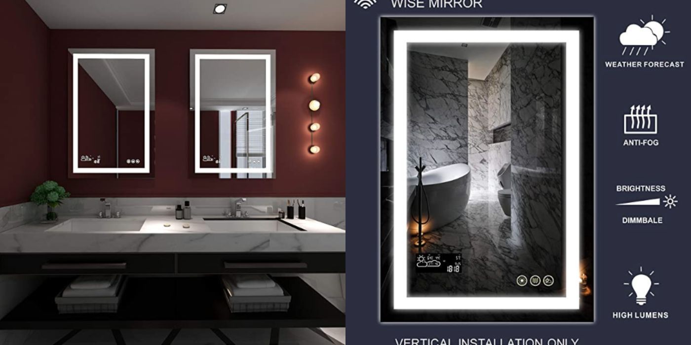 A split image of Dimmable Lighted Bathroom Mirror