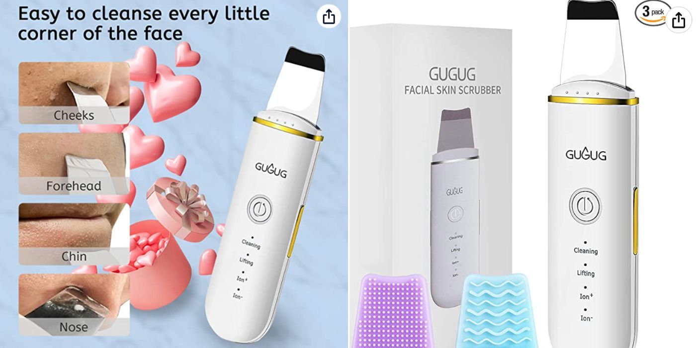 A split image of GUGUG Skin Scrubber Face Spatula