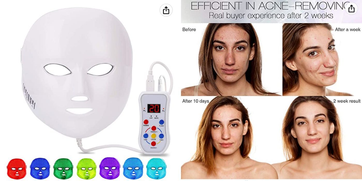 A split image of NEWKEY Led Face Mask Light Therapy